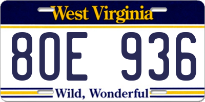 WV license plate 8OE936