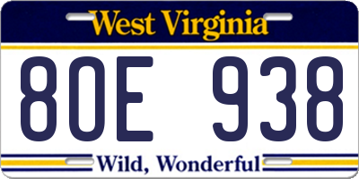 WV license plate 8OE938