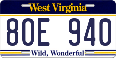 WV license plate 8OE940
