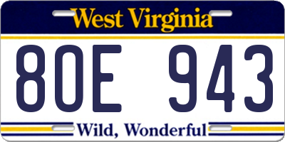 WV license plate 8OE943
