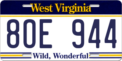 WV license plate 8OE944