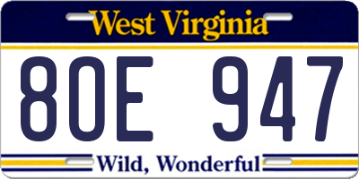WV license plate 8OE947