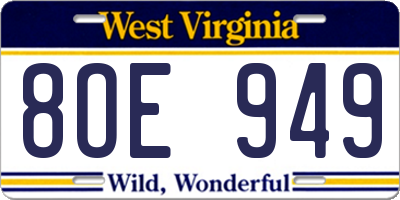 WV license plate 8OE949