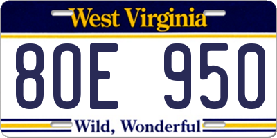 WV license plate 8OE950