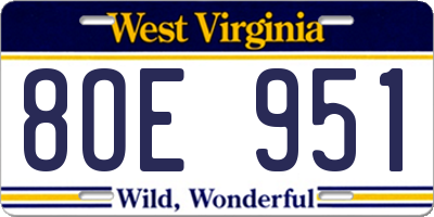 WV license plate 8OE951
