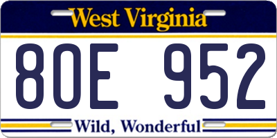 WV license plate 8OE952