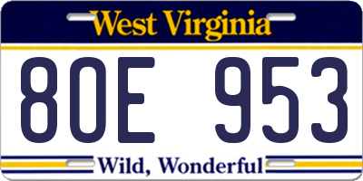 WV license plate 8OE953