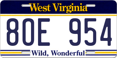 WV license plate 8OE954