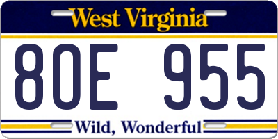 WV license plate 8OE955