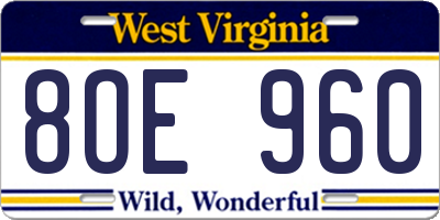 WV license plate 8OE960