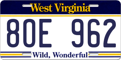 WV license plate 8OE962