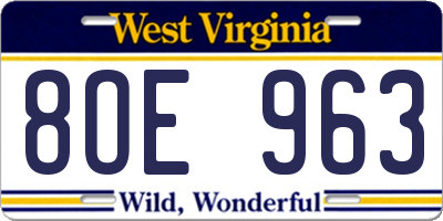 WV license plate 8OE963