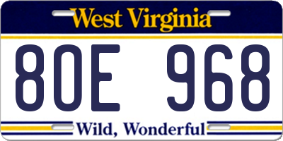 WV license plate 8OE968