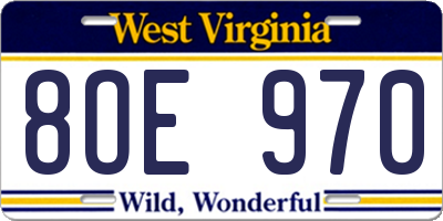 WV license plate 8OE970