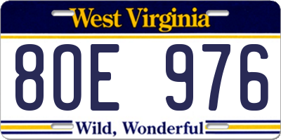 WV license plate 8OE976