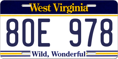 WV license plate 8OE978