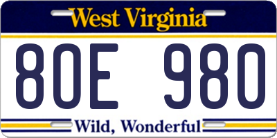 WV license plate 8OE980