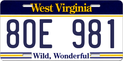 WV license plate 8OE981