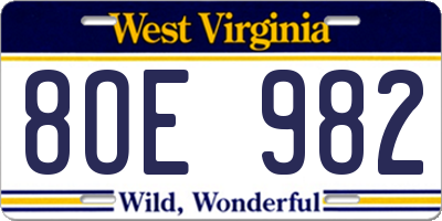 WV license plate 8OE982