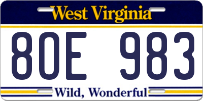 WV license plate 8OE983