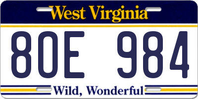 WV license plate 8OE984