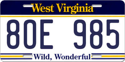 WV license plate 8OE985
