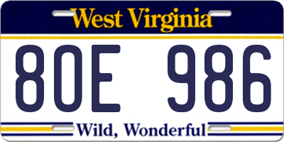 WV license plate 8OE986
