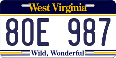 WV license plate 8OE987