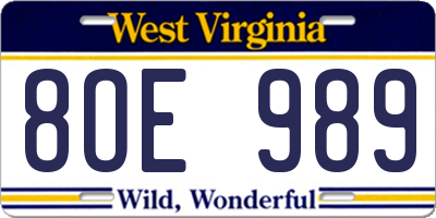 WV license plate 8OE989