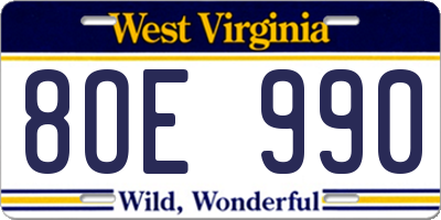 WV license plate 8OE990