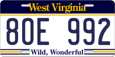 WV license plate 8OE992