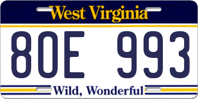 WV license plate 8OE993