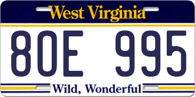 WV license plate 8OE995