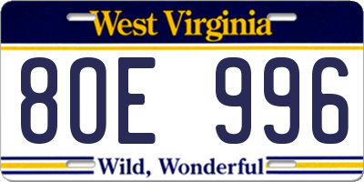 WV license plate 8OE996