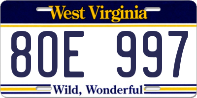 WV license plate 8OE997