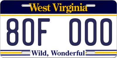 WV license plate 8OF000