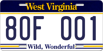 WV license plate 8OF001