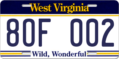 WV license plate 8OF002