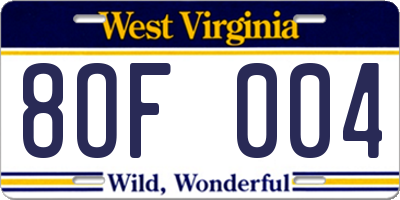 WV license plate 8OF004