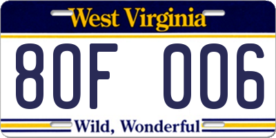 WV license plate 8OF006