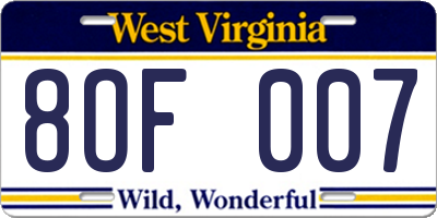 WV license plate 8OF007