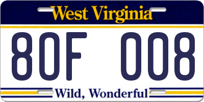 WV license plate 8OF008