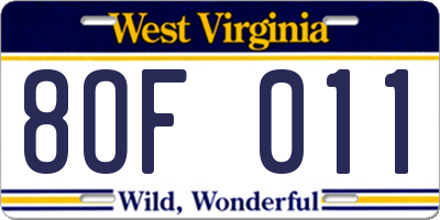 WV license plate 8OF011