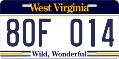 WV license plate 8OF014