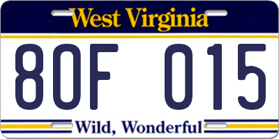 WV license plate 8OF015