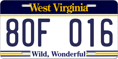 WV license plate 8OF016
