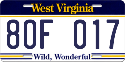 WV license plate 8OF017