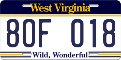 WV license plate 8OF018