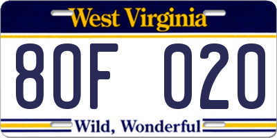 WV license plate 8OF020