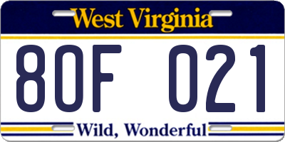 WV license plate 8OF021
